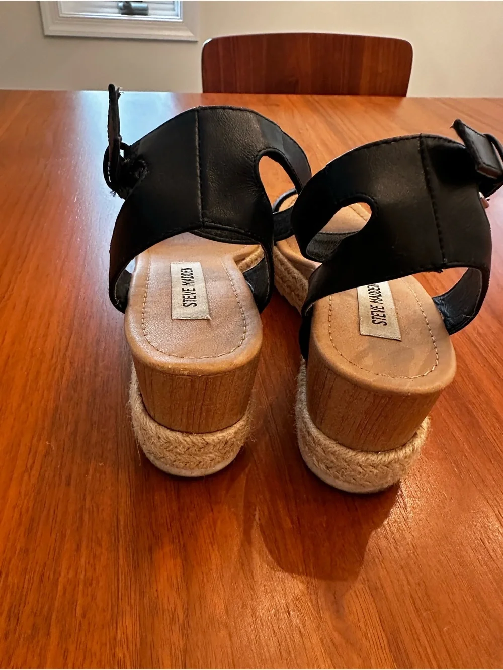 Steve Madden Black Espadrille Wedge Sandals size 8